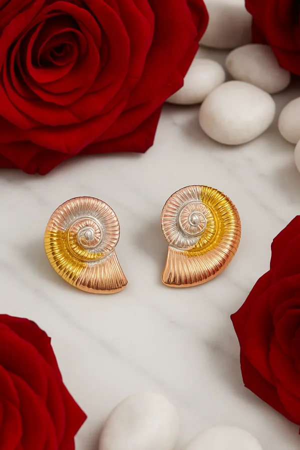 Anti-Tarnish_Spiral_Seashell_Stud_Earrings_Tri-Tone_Gold