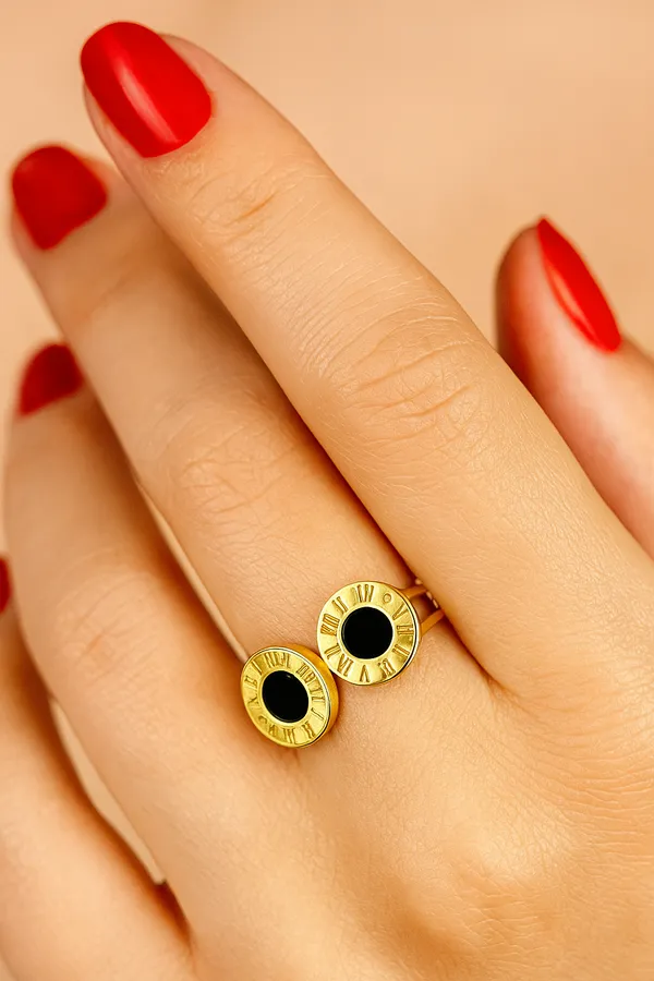 Anti-Tarnish_Roman_Numeral_Double_Disc_Ring_Gold_&_Black
