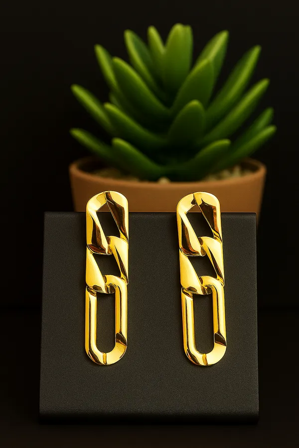 Anti-Tarnish_Polished_Chain-Link_Statement_Earrings_Gold_Finish