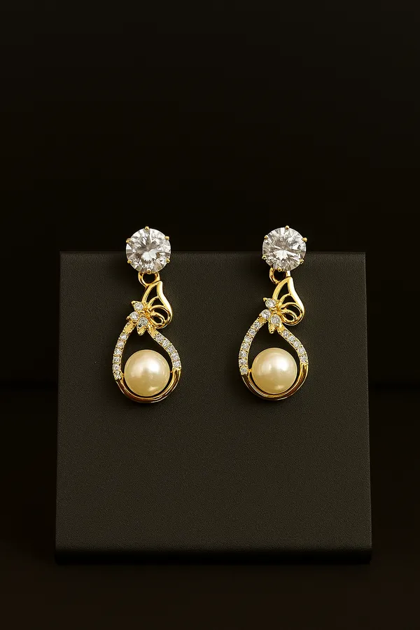 Anti-Tarnish_Pearl_Drop_Halo_Earrings_Gold_Finish