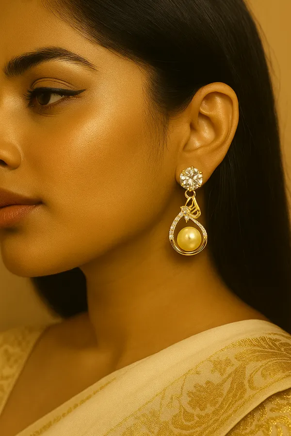 Anti-Tarnish_Pearl_Drop_Halo_Earrings_Gold_Finish