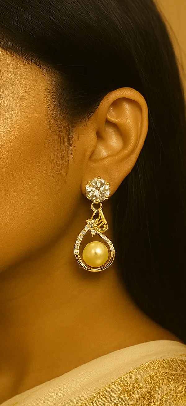Anti-Tarnish_Pearl_Drop_Halo_Earrings_Gold_Finish