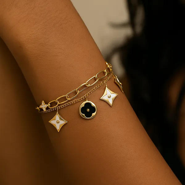 Golden_Dual_Chain_Charm_Bracelet_With_Enamel_Accents