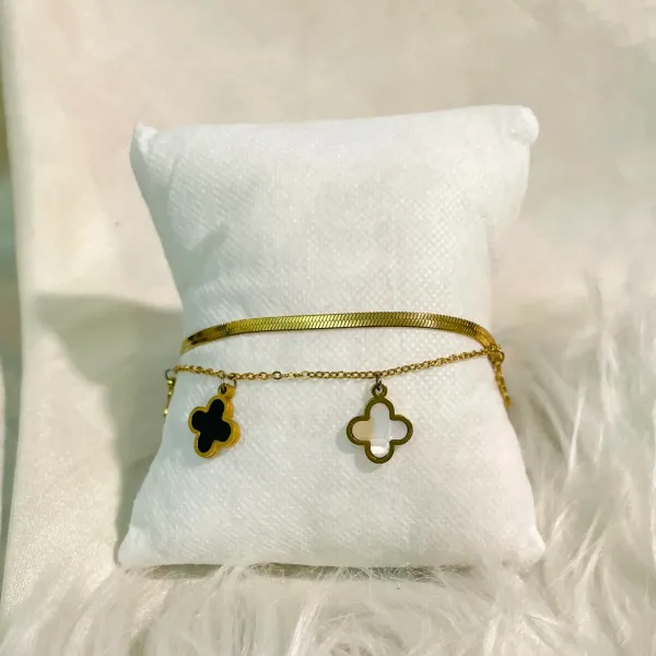 Golden_Clover_Charm_Dual_Chain_Bracelet