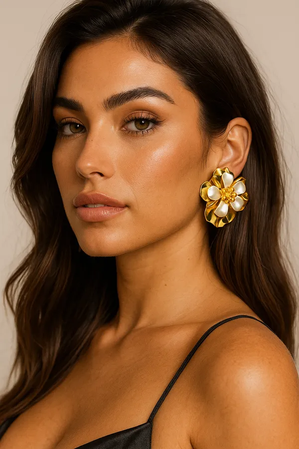 Anti-Tarnish_Golden_Petal_Radiance_Earrings_Pearlized_White_&_Amber_Center