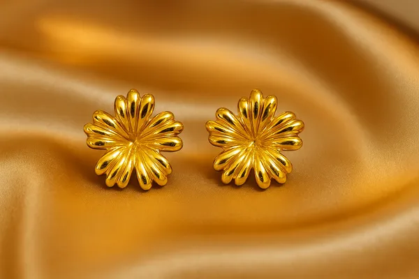 Anti-Tarnish_Floral_Dome_Stud_Earrings_Gold