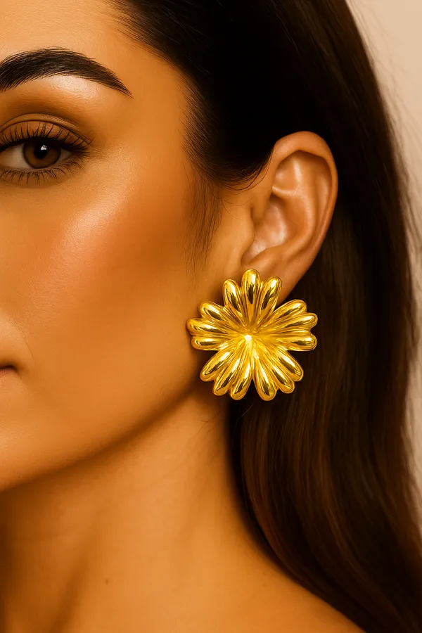 Anti-Tarnish_Floral_Dome_Stud_Earrings_Gold