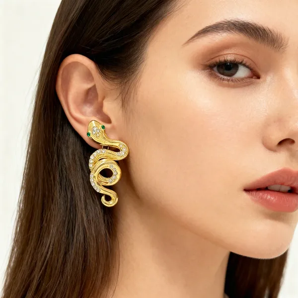 Golden_Anti-Tarnish_Snake_Statement_Earrings