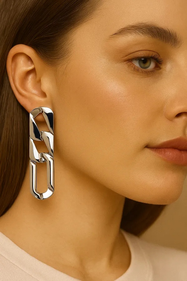Anti-Tarnish_Polished_Chain-Link_Statement_Earrings_Silver_Finish