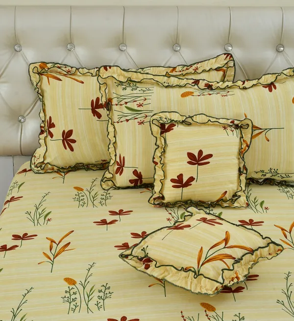 Cream_Cotton_Luxurious_5_Piece_Bedsheet_Set_(1_King_Size_Flat_Bedsheet,_2_Decorative_Frill_Pillow_Covers_&_2_Decorative_Frill_Square_Shaped_Cushion_Covers_With_Fillers)