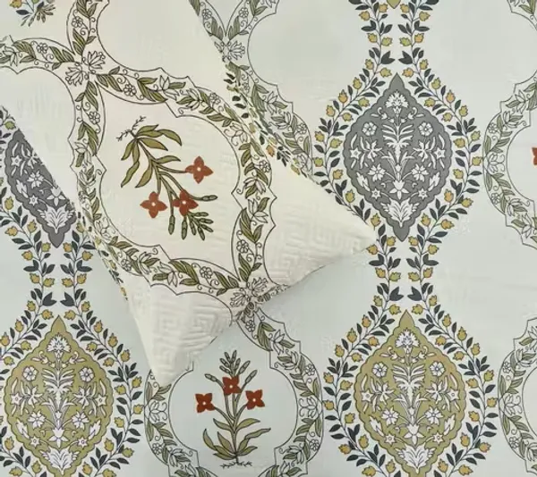White_Cotton_Luxurious_5_Piece_Bedsheet_Set_(1_King_Size_Flat_Bedsheet,_2_Quilted_Pillow_Covers_&_2_Quilted_Square_Shaped_Cushion_Covers_With_Fillers)