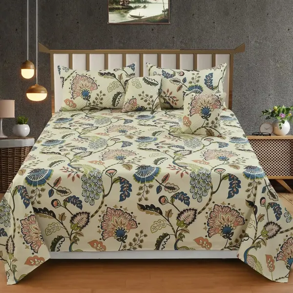 Gold_Cotton_Luxurious_5_Piece_Bedsheet_Set_(1_King_Size_Flat_Bedsheet,_2_Quilted_Pillow_Covers_&_2_Quilted_Square_Shaped_Cushion_Covers_With_Fillers)