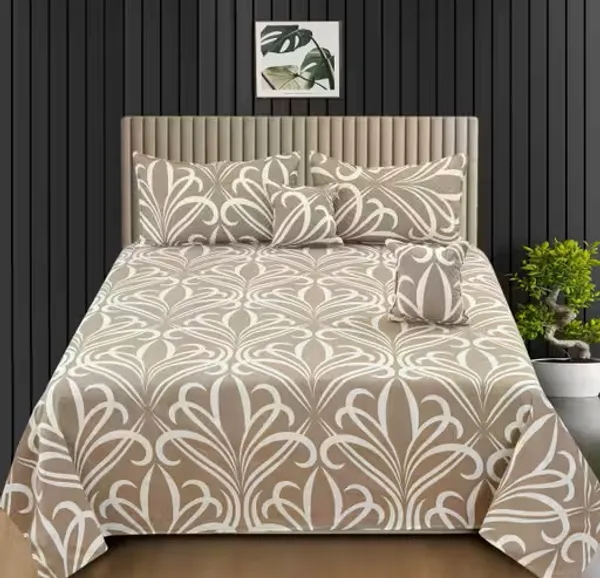 Beige_Cotton_Luxurious_5_Piece_Bedsheet_Set_(1_King_Size_Flat_Bedsheet,_2_Quilted_Pillow_Covers_&_2_Quilted_Square_Shaped_Cushion_Covers_With_Fillers)