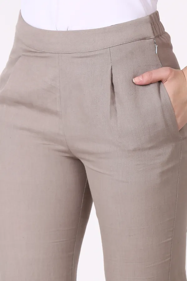 Beige_Slim_Fit_Elastic_Trouser_For_Women