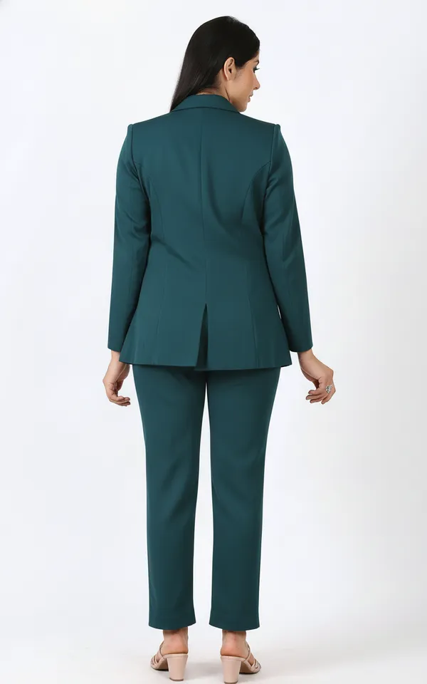 Bottle_Green_Polyester_Blend_Formal_Pantsuit_Single_Button_Blazer_With_Straight_Pants_For_Women
