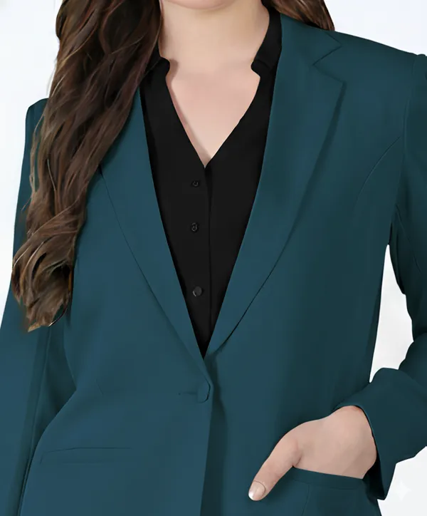 Bottle_Green_Polyester_Blend_Formal_Pantsuit_Single_Button_Blazer_With_Straight_Pants_For_Women