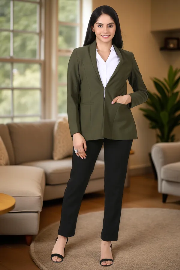 Dark_Green_Formal_Pant_suit_open_front_Blazer_with_Black_Pant_Solid_Women_Suit