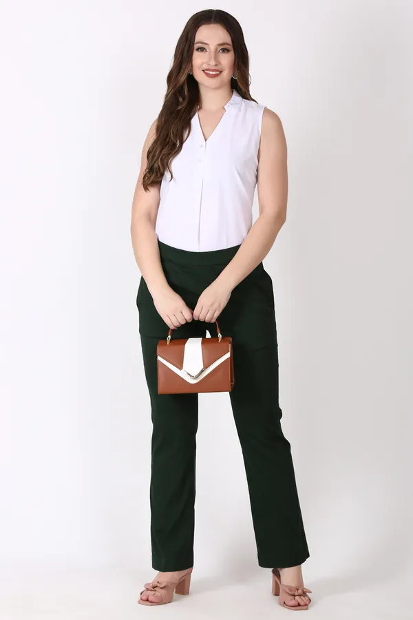 Dark_Green_Slim_Fit_Elastic_Trouser_For_Women