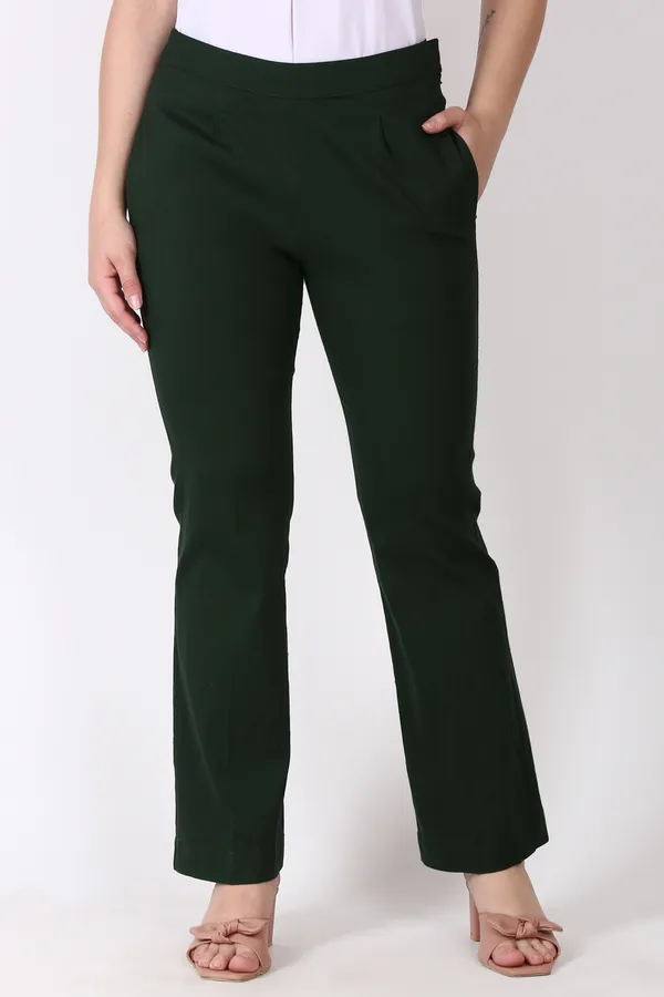 Dark_Green_Slim_Fit_Elastic_Trouser_For_Women