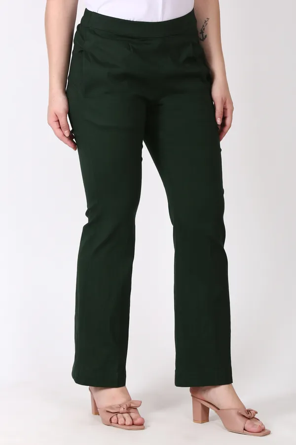 Dark_Green_Slim_Fit_Elastic_Trouser_For_Women