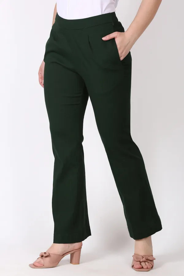 Dark_Green_Slim_Fit_Elastic_Trouser_For_Women
