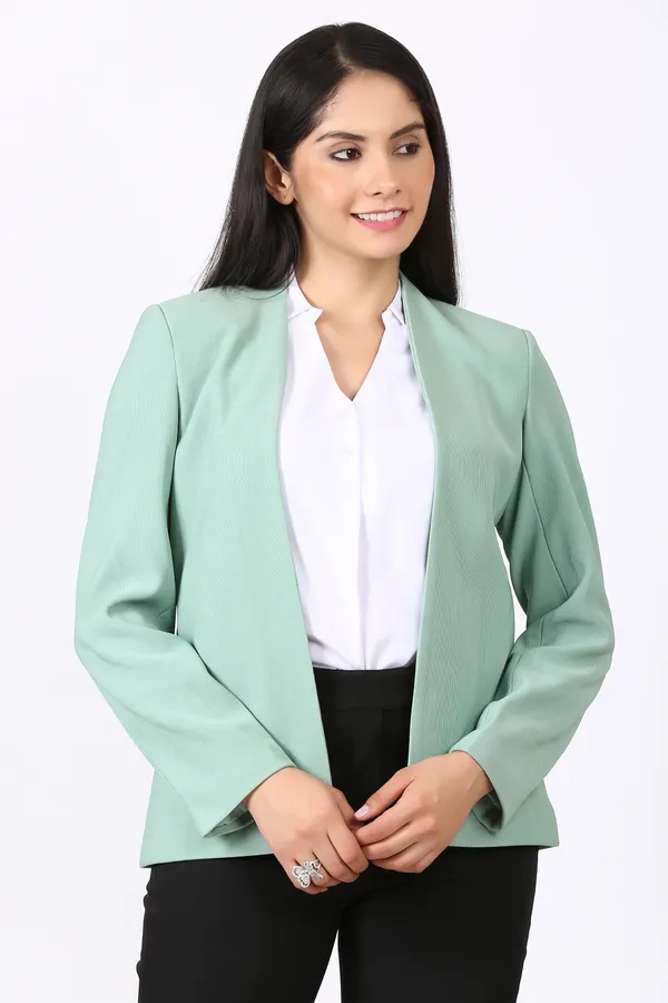 EDENRYD_Formal_Pant_suit_open_front_Dusty_green_Blazer_with_Black_Pant_Solid_Women_Suit