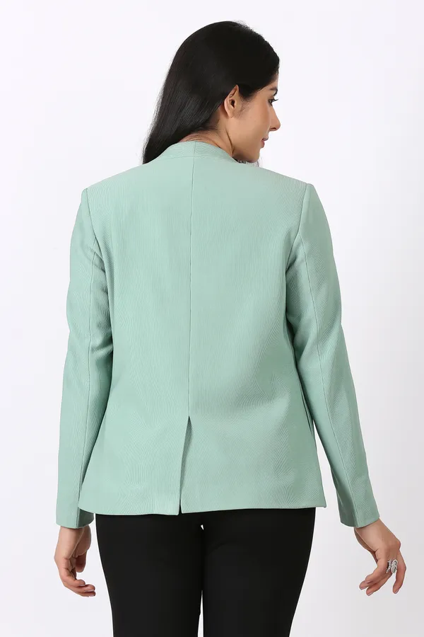 EDENRYD_Formal_Pant_suit_open_front_Dusty_green_Blazer_with_Black_Pant_Solid_Women_Suit