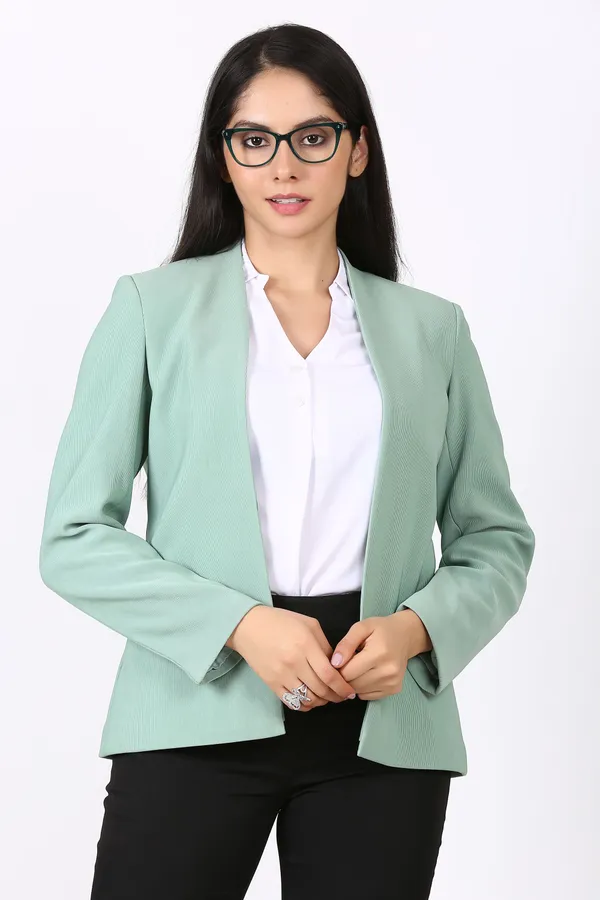Light_Green_Hosiery_Casual_Single_Breasted_Blazer_For_Women