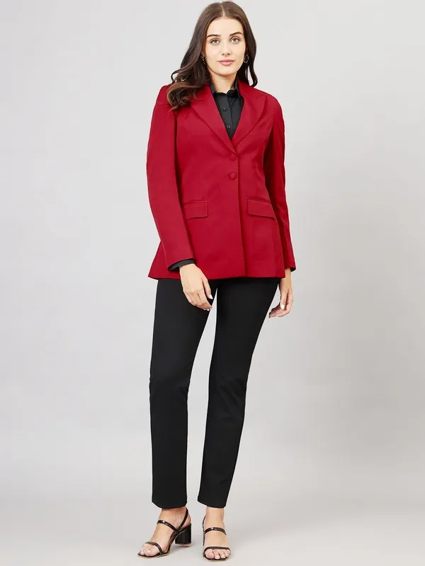 Red_Polyester_Blend_Formal_Single_Breasted_Blazer_For_Women