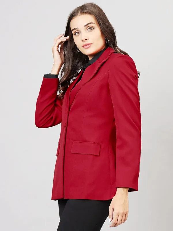 Red_Polyester_Blend_Formal_Single_Breasted_Blazer_For_Women