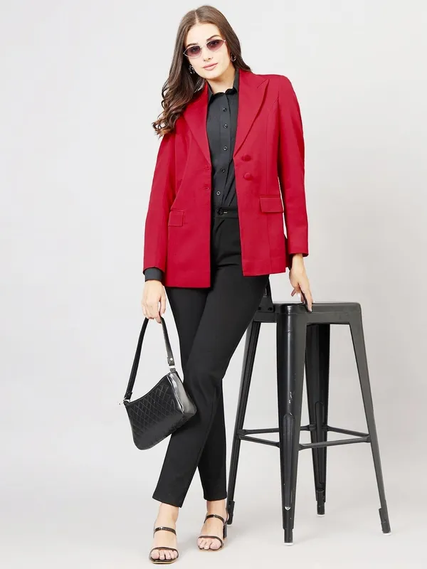 Red_Polyester_Blend_Formal_Single_Breasted_Blazer_For_Women
