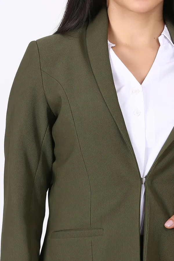 Dark_Green_Lycra_Blend_Casual_Single_Breasted_Blazer_For_Women