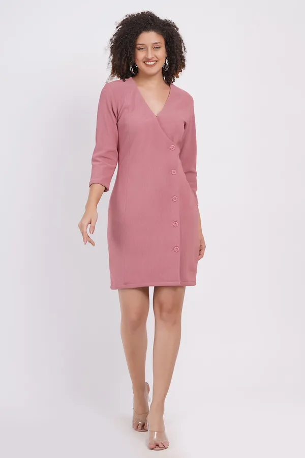 Pink_Cotton_Blend_Casual_Solid_Wrap_Dress_For_Women