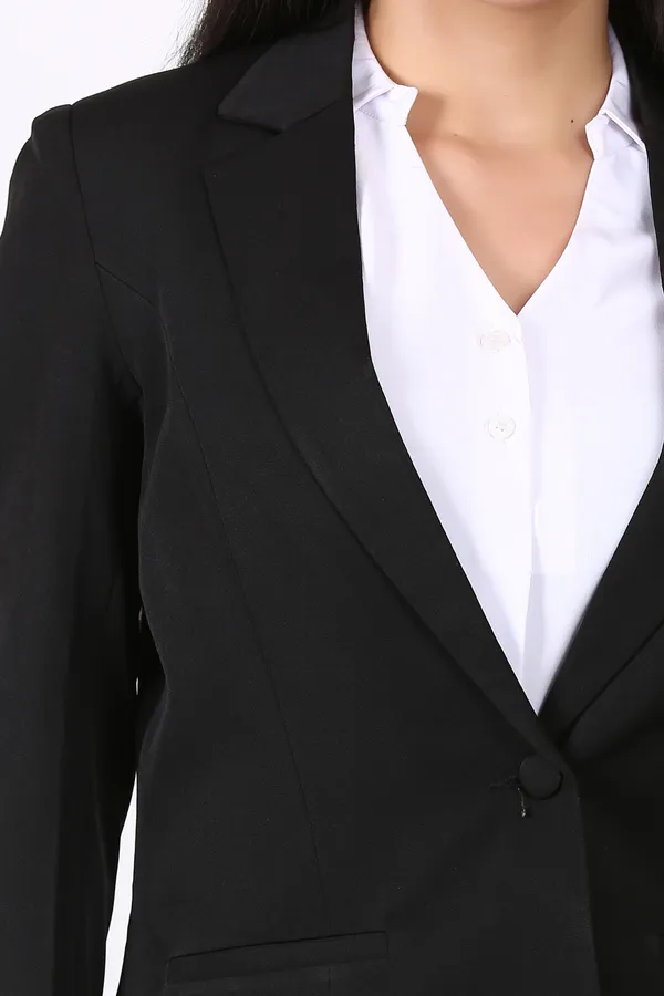 Black_Polyester_Blend_Formal_Pant_Suit,_Single_Button_Blazer_With_Straight_Pants_For_Women
