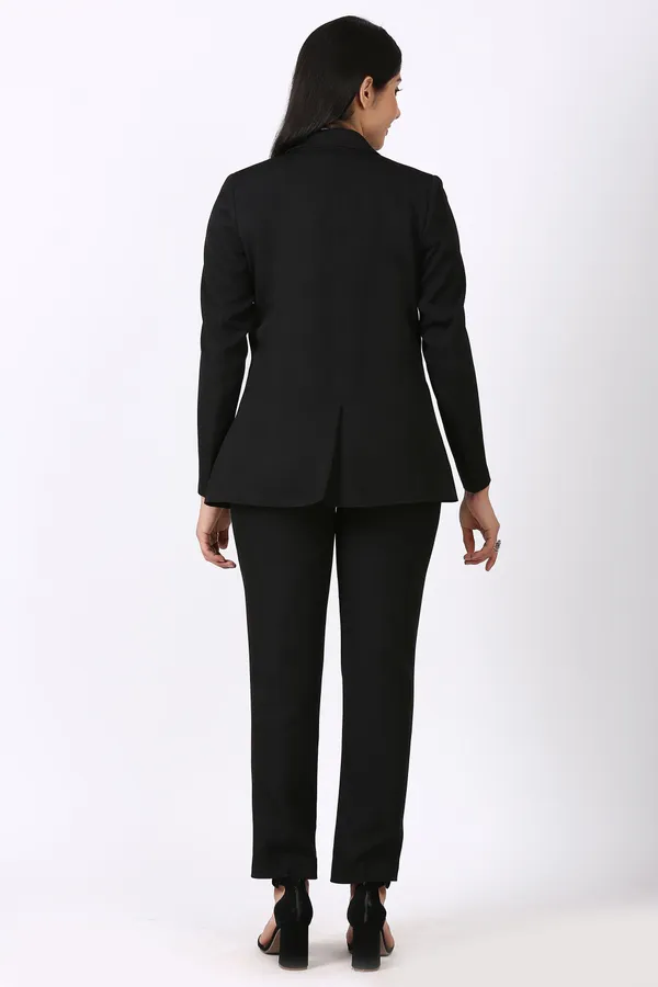 Black_Polyester_Blend_Formal_Pant_Suit,_Single_Button_Blazer_With_Straight_Pants_For_Women