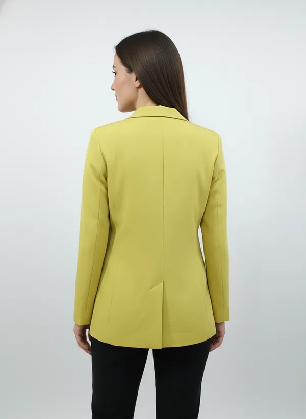 Lime_Yellow_Polyester_Blend_Formal_Single_Breasted_Blazer_For_Women
