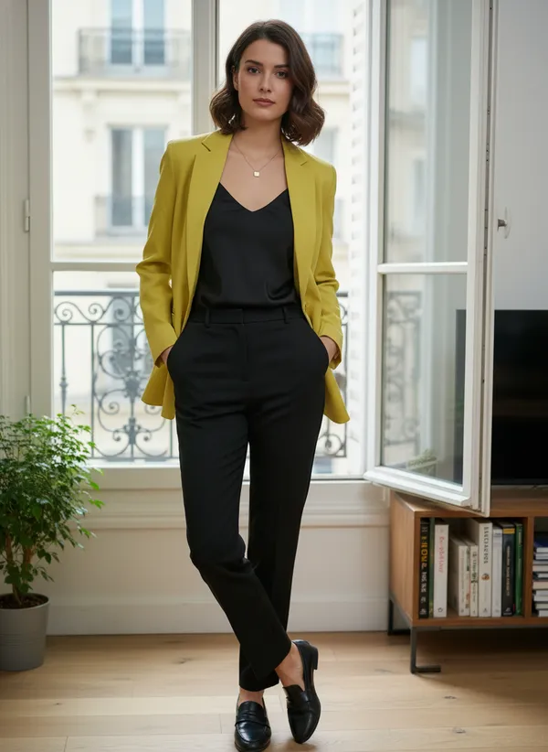 Lime_Yellow_Polyester_Blend_Formal_Single_Breasted_Blazer_For_Women