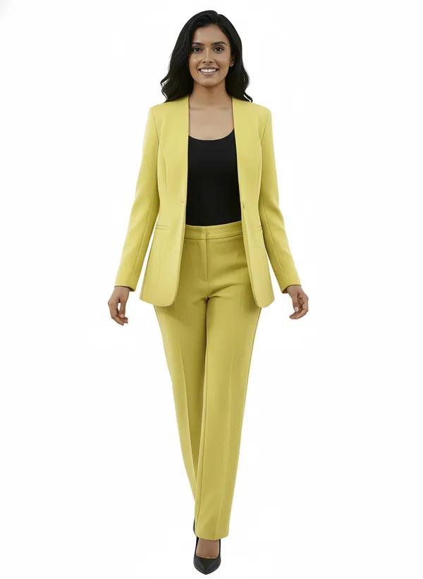 Lime_yellow_Women_Open_front_Blazer_with_straight_pant