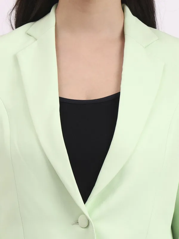 Lt_Green_Polyester_Blend_Formal_Pantsuit_Single_Button_Blazer_With_Straight_Pants_For_Women