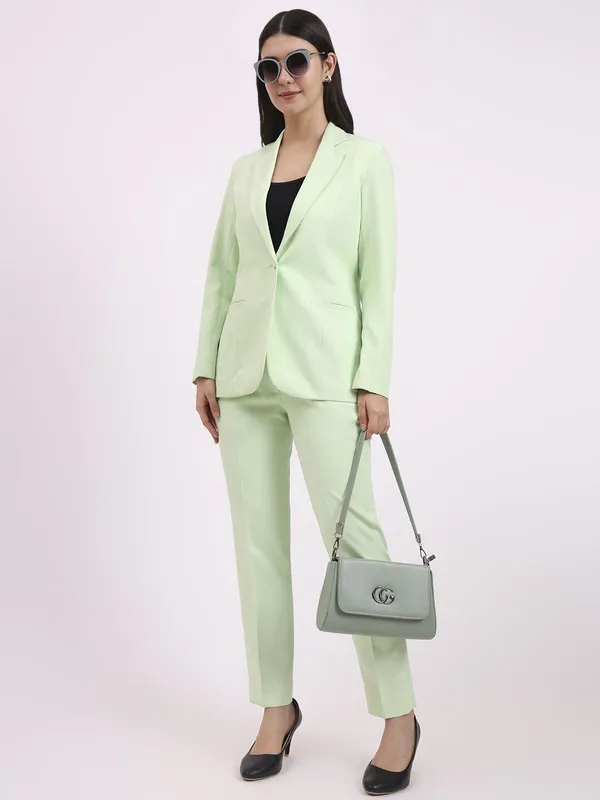 Lt_Green_Polyester_Blend_Formal_Pantsuit_Single_Button_Blazer_With_Straight_Pants_For_Women