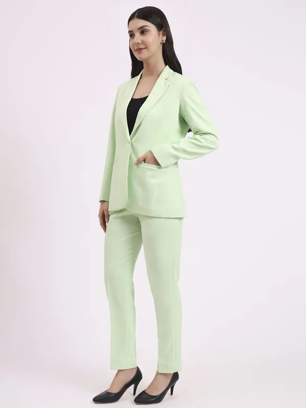 Lt_Green_Polyester_Blend_Formal_Pantsuit_Single_Button_Blazer_With_Straight_Pants_For_Women
