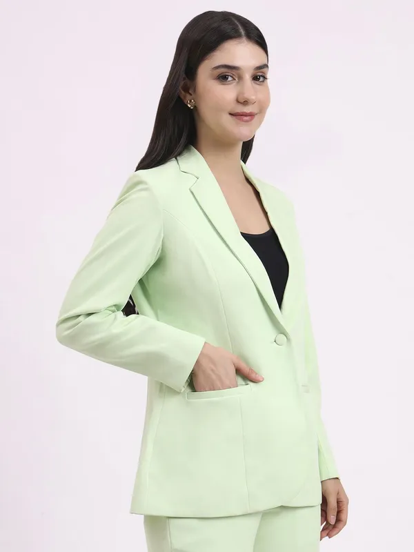 Lt_Green_Polyester_Blend_Formal_Pantsuit_Single_Button_Blazer_With_Straight_Pants_For_Women
