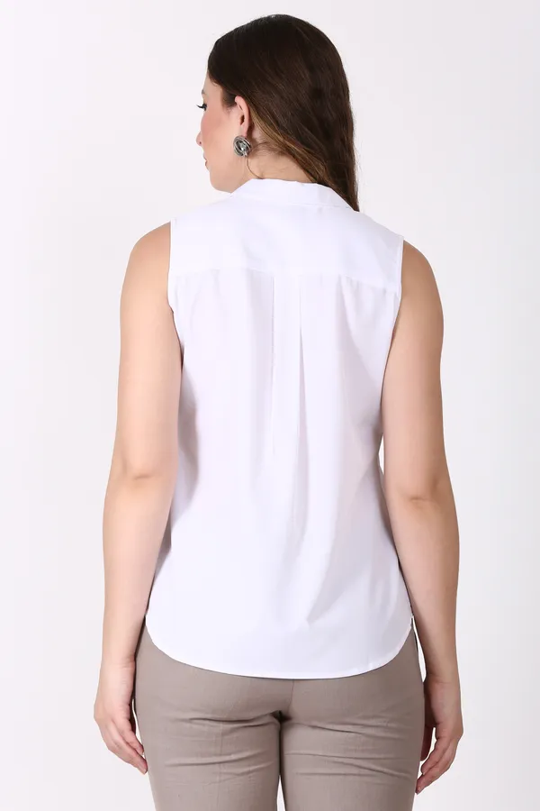 White_Sleevless_Polyester_Spandex_Top_For_Women