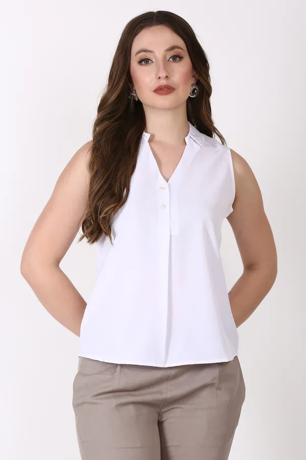 White_Sleevless_Polyester_Spandex_Top_For_Women