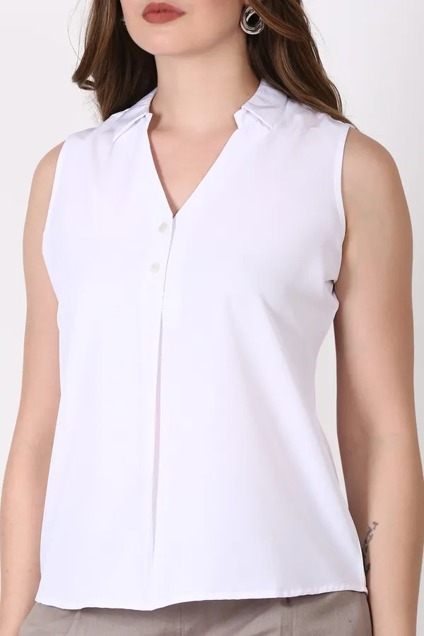 White_Sleevless_Polyester_Spandex_Top_For_Women