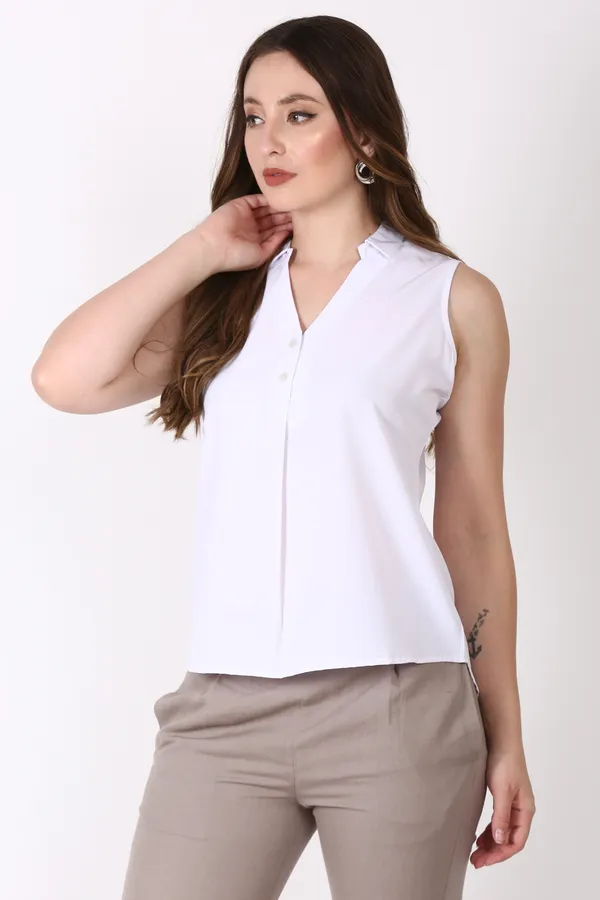White_Sleevless_Polyester_Spandex_Top_For_Women