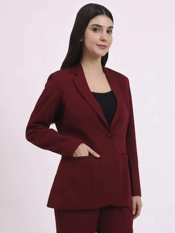 Maroon_Formal_Single_Breasted_Blazer_For_Women