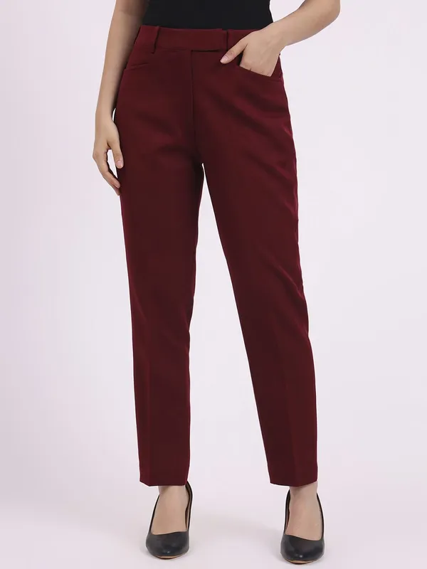Maroon_Formal_Slim_Fit_Trouser_For_Women