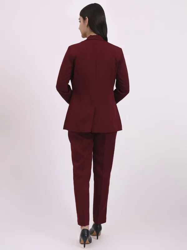 Maroon_Polyester_Blend_Formal_Pantsuit_Single_Button_Blazer_With_Straight_Pants_For_Women