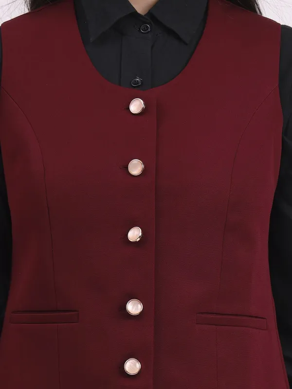 Maroon_Solid_Women_Waistcoat